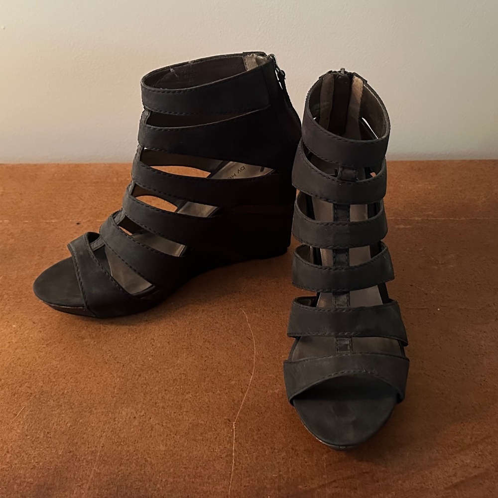 Heidi Klum Black Gladiator Wedge Sandals Size 10